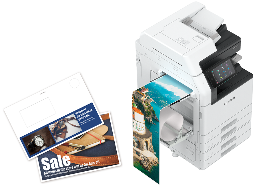 Creates appealing promotional materials from various types of paper sizes and materials