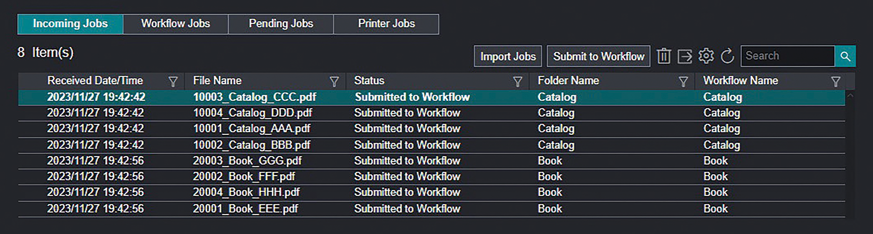 Screenshot that shows the job list.