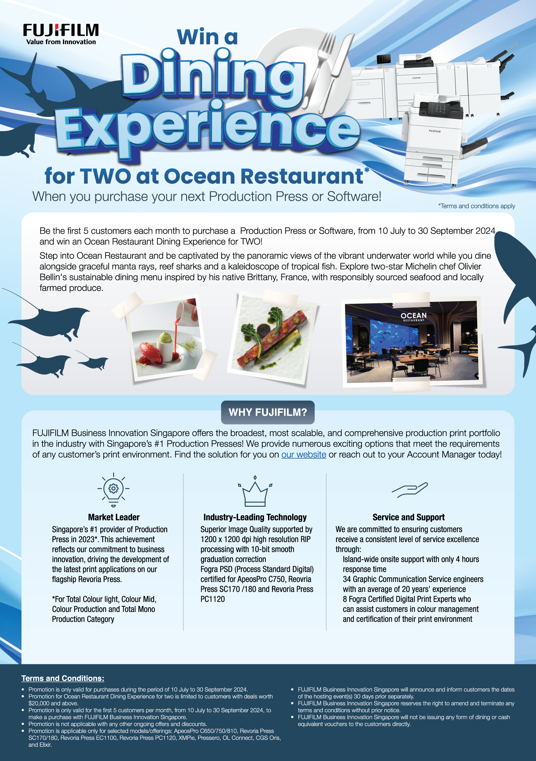 Win an Ocean Restaurant dining experience when you purchase your next Production Press or Software!